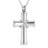 shajwo Cremation Jewelry Cross Urn Necklaces for Ashes for Women Men Urn Pendant Memorial Keepsake Ash Holder