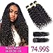 9A Water Wave Bundles With Closure 16 18 20+14 Brazilian Virgin Human Hair Water Wet and Wavy 3 Bundles With Free Part Closure Natural Black (16 18 20+14)