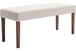 WAHSON OFFICE CHAIRS Wahson Farmhouse Linen Upholstered Dining Room Bench, 45" Long Kitchen Bench with Natural Wood Legs, Beige Entry Way Benches
