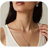 Bow Necklace Earrings for Women 14K Gold Plated Bowknot Choker Dainty Bow Earring Wedding Prom Fashion Jewelry Set Gifts