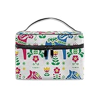Dkhh Classic Swedish Dalecarlian Coral Azure Travel Makeup Bag Cosmetic Cases Organizer Portable Storage Bag for Cosmetics Makeup Brushes Toiletry Travel Accessories