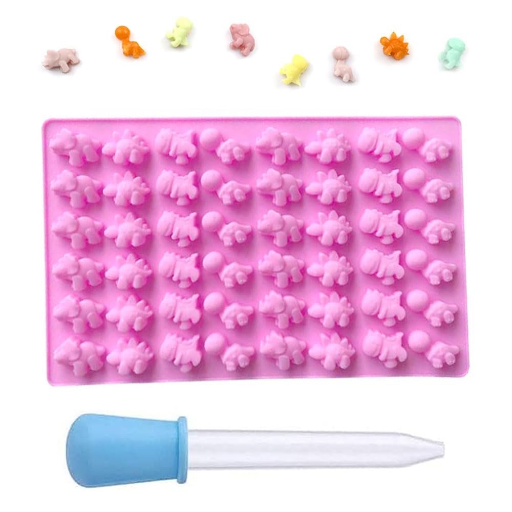 1 Pcs Silicone Chocolate Molds with 1 Droppers Silicone Gummy Candy Molds Reusable Candy Baking Mold Dinosaur Shape Candy Moulds for Sweets Fondant Cake Decor