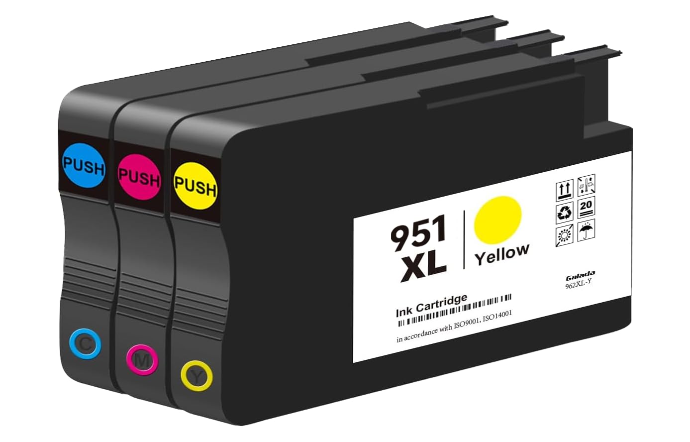 Photo 1 of **Only Two** 951 951xl Ink Cartridge for HP 951 Ink cartridges for hp 951xl Ink cartridges Combo Pack to use with HP Officejet Pro 8600 Plus 8610 8620 8100 8625 8630 Printers (1Cyan, 1Magenta, 1Yellow,3PK)