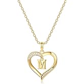 Yesteel Heart Initial Necklaces for Women, 14K Gold Plated Cubic Zirconia Heart Pendant Necklace, Dainty Initial Charm Necklace Letter A to Z Jewelry for Women Girls
