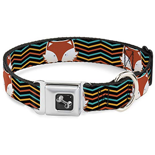 Dog Collar Seatbelt Buckle Fox Face Stripes Black Multi Color 15 to 26 Inches 1…