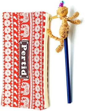 Perdit Crafts Style Striped Canvas Bag Pencil Case Pen Holder Cosmetic Bag Pouch Bag for Women Teen Girls with Stylus,Pancil Made Water Hyacinth Boxing Set Doll Famous Handicrafts No.11-1