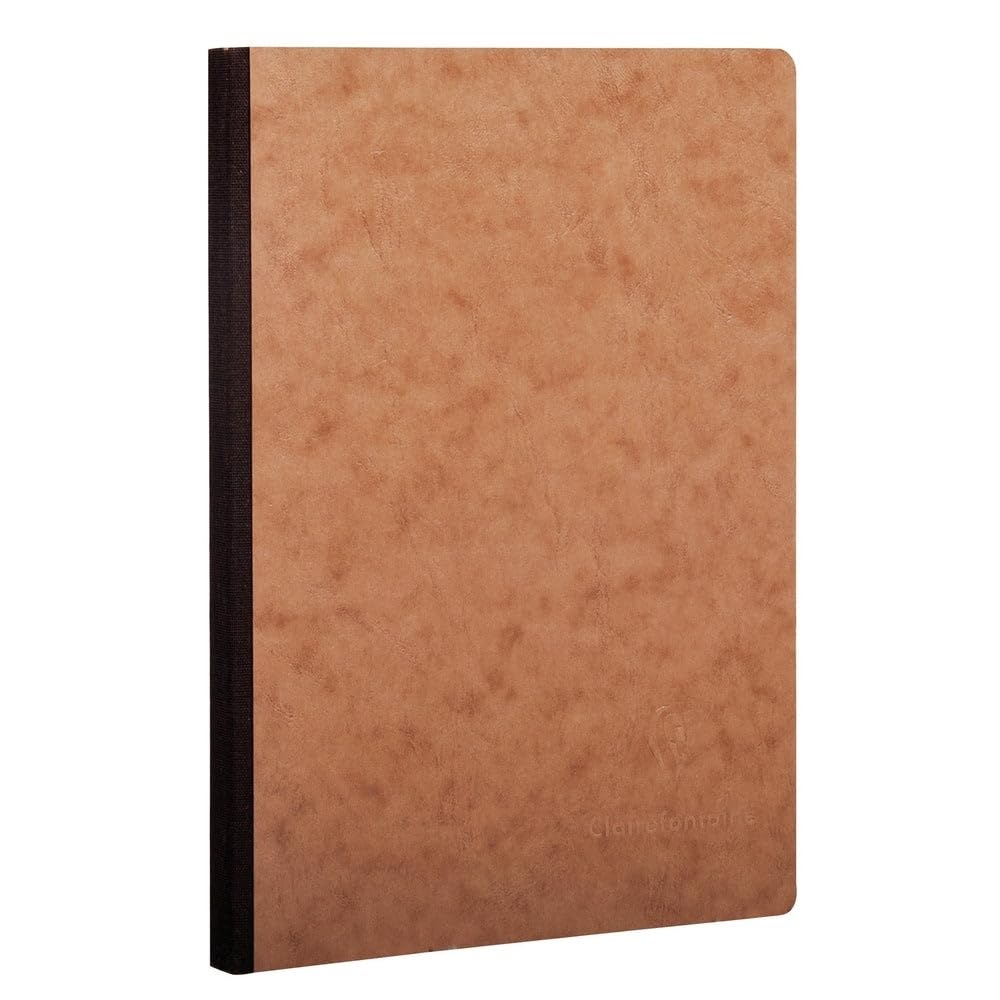 Clairefontaine 79543C Collection Age Bag A Sewn Notebook Canvas Back Tobacco - A5 14,8x21 cm - 192 DOT Pages - White Paper 90 g - Card Cover Grain Leather