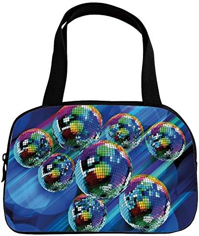 Personalized Customization Small Handbag Pink,70s Party Decorations,Colorful Funky Vibrant Disco Balls Abstract Night Club Dancing Theme Decorative,Multicolor,for Girls,Personalized Design.6.3"x9.4"x1