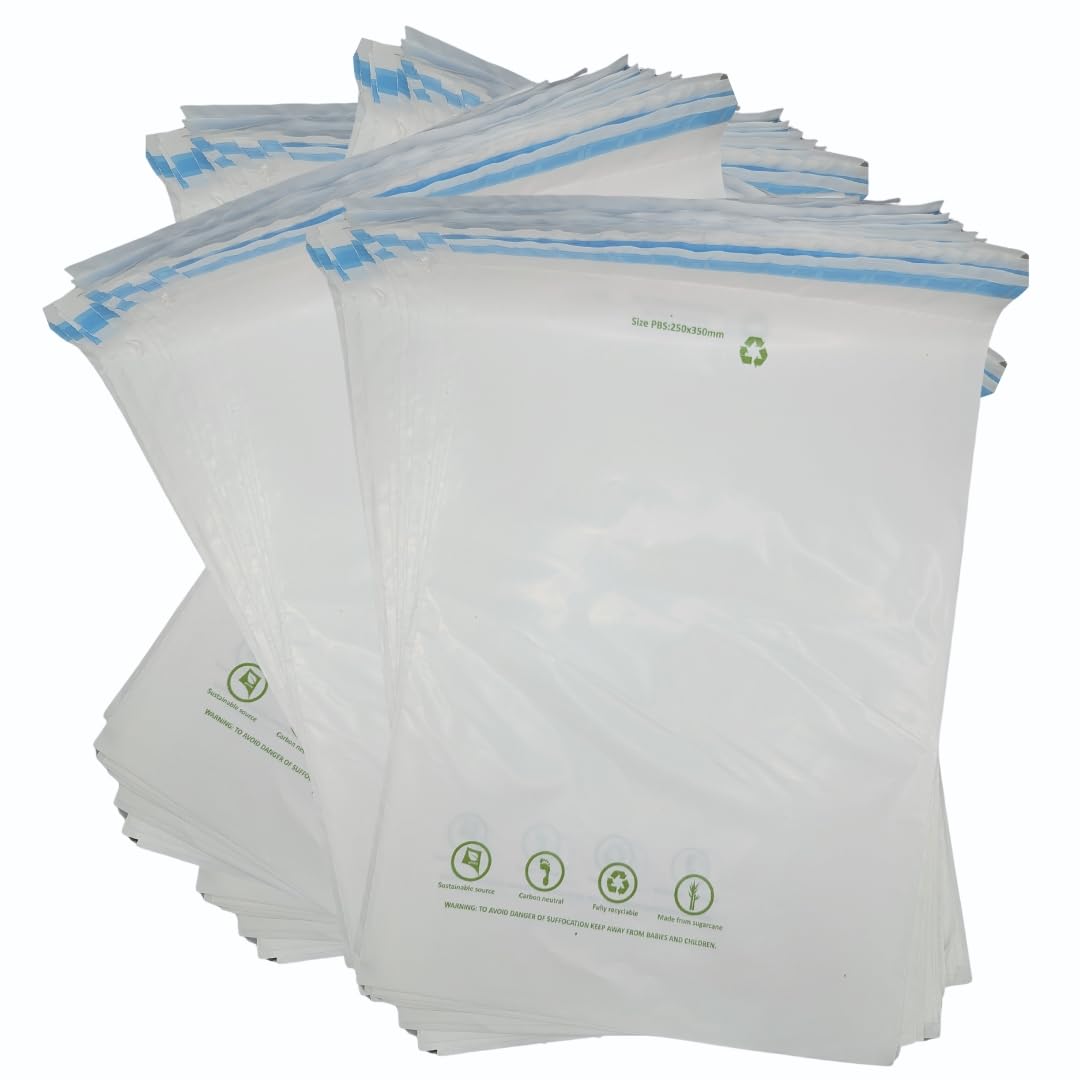 OfficeGear Eco Mailing Bag Large [95 Pack - 250x350mm / 9.5x13.5] - Durable Tough White 50 Micron Sustainable Environmentally Friendly Sugar Cane Packaging Fully Recyclable