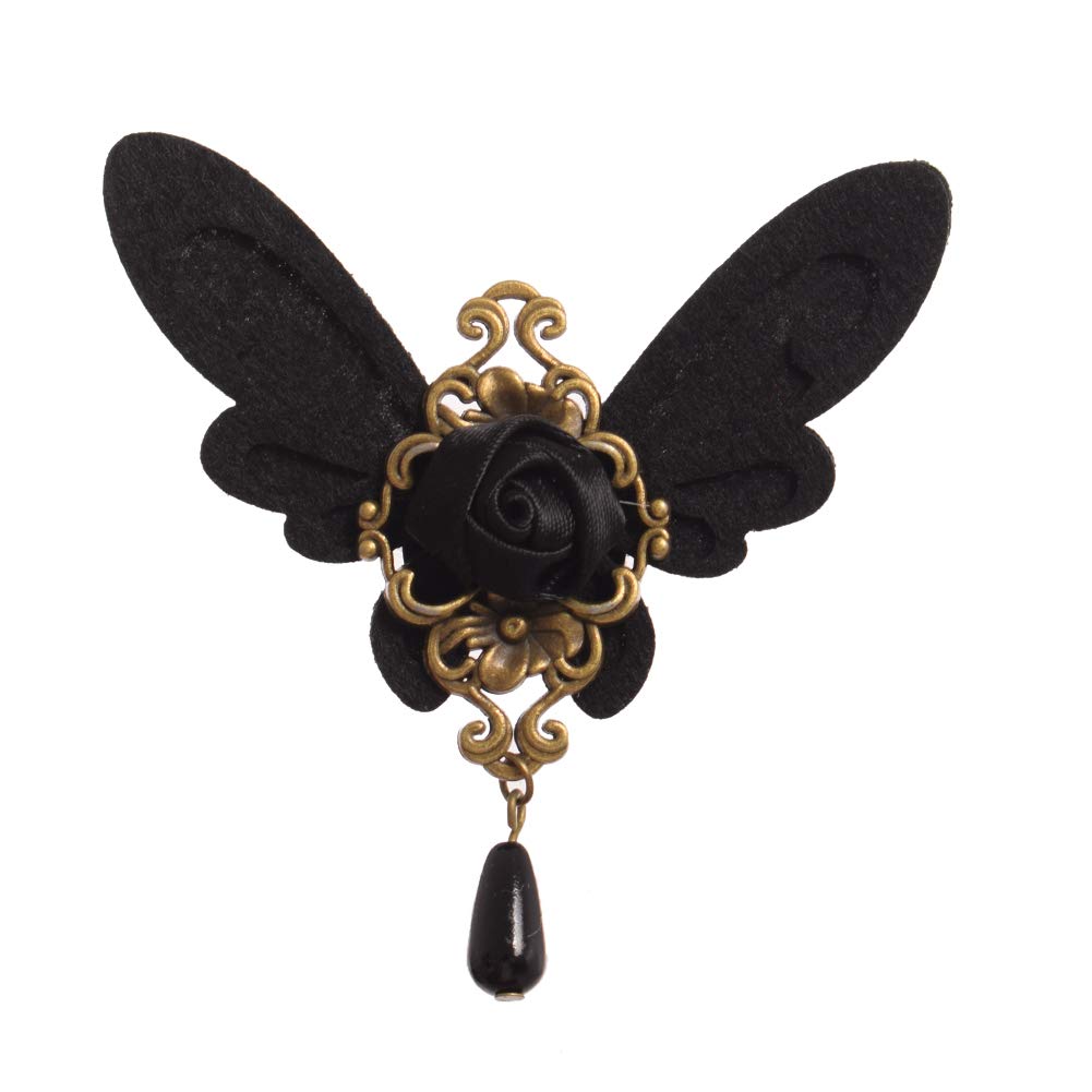 GRACEART Victorian Lolita Girl Black Butterfly Brooch Gothic Breast Pin Vintage Lapel Pin