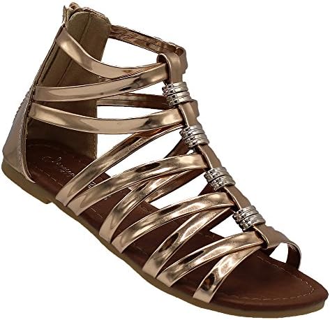 Jessica Carlyle Girls ELLEN-20 Girls Sandals Gladiator Flip Flops Open Toe Shoes Flats Beach Shoes Gold 11