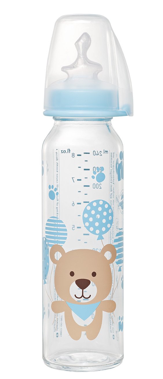 nip Standardflasche Glas mit Trinksauger Anatomisch Silikon, 0-6 Monate, Größe M, 250 ml, Boy