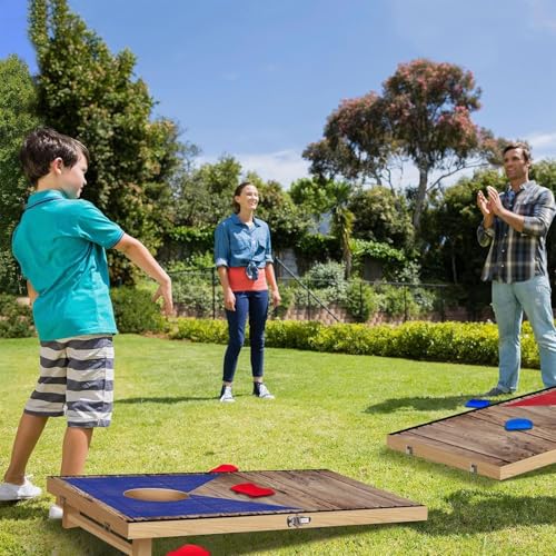 Foldable Cornhole Board Set Solid Wood Cornhole Set with 6 Bean Bags and Carrying Case Portable Cornhole Game Indoor or Outdoor for Adult Backyard Beach Camping Lawn Toss Games