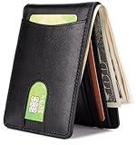 Mens Leather Wallet Slim Front Pocket Wallet Billfold ID Window RFID Blocking-Black