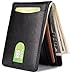 Mens Leather Wallet Slim Front Pocket Wallet Billfold ID Window RFID Blocking-Black