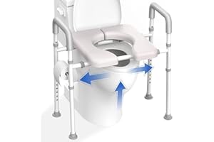 Raised Toilet Seat with Handles - Width & Height Adjustable Toilet Seat Risers for Seniors, Heavy Duty Handicap Toilet Riser,