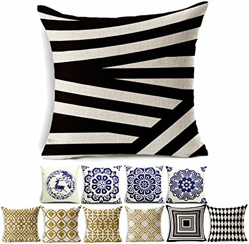 SUSYBAO Cotton Linen Canvas Decorative Square Throw Pillow Cover Pack of 1 for 18 x 18 Pillow Inserts in Sofa Home Car Couch (Black White Twill Stripes Pattern)