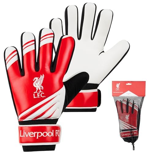 Liverpool F.C. Goalkeeper Gloves for Kids Teenagers - Non Slip Padded Palms Size 5 or 7 - Liverpool Gifts for Boys (Size 7)