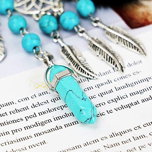 Buorsa Natural Opal Stone Dreamcatcher Keyring Feather Keychain Dream Catcher Keyring for Women Purse Pendant Handbag Keyholder Bag Charm - Thumbnail 2