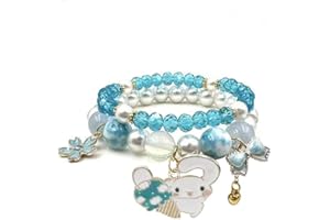 INENIMARTJ Kawaii Bracelets Set Crystal Beads Bracelet Cute Cartoon Elastic Beaded Pearl Bracelets Jewelry for Girls Women Bff Friendship Gift