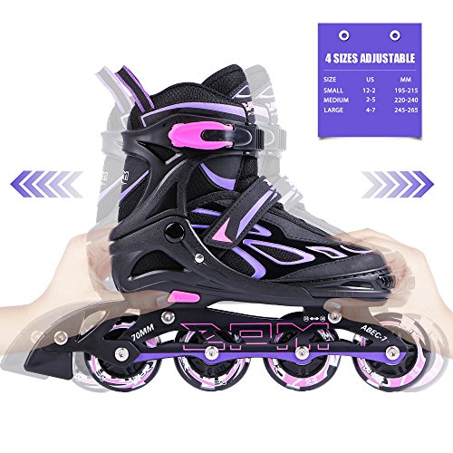 2pm Sports Vinal Girls Adjustable Flashing Inline Skates, All Wheels