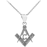 925 Sterling Silver Freemason Small Masonic Compass And Square Pendant Necklace