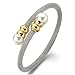 COOLSTEELANDBEYOND Classic Ladies Stainless Steel Twisted Cable Bangle Bracelet with Synthetic White Pearl