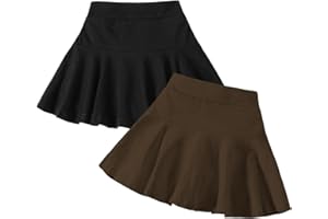 Neutocd Toddler Little Girls Skirts Skorts Elastic Flared Plain Pleated Tennis Skater Skirts for Girls Kids Built in Shorts
