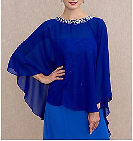 Flybridal Women's Chiffon Soft Shawls Wedding Prtty Wraps Prom Buttons Caps with Beading
