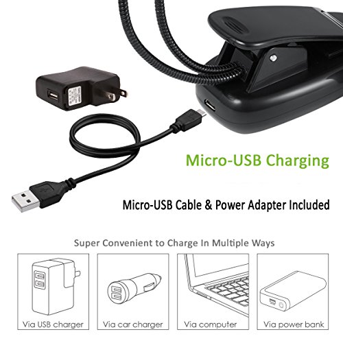 Reading Light Clip On Book Light ,Music Stand Light USB Rechargeable Adjustable Portable Eye-care Lamp,14 LED with 2 Arms,Reading in Bed for Kids,Children,Kindle,E-reader Piano,Travel,Night fishing