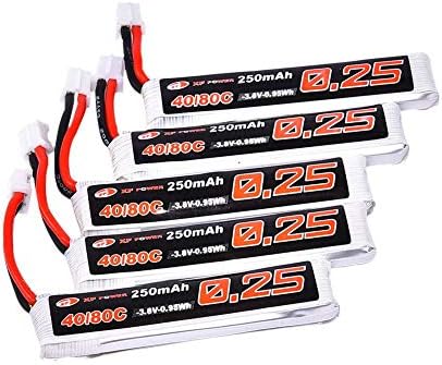 Woolves 5 Packs Battery for for Eachine US65 UK65 URUAV UR65 Mobula7 FPV RC Quadcopter Drone, Lipo Battery XF 3.8V 250mAh 40C/80C 1S PH2.0