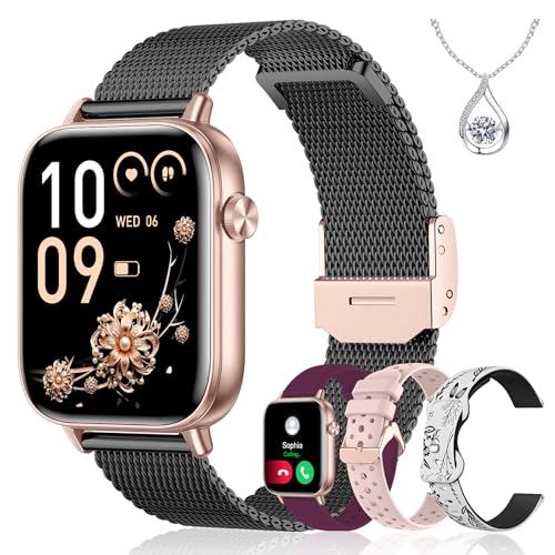 Iaret Women's Smartwatch, 46 cm Smartwatch with 4 Straps, Bluetooth Calls, Sleep Monitor/Heart Rate/SpO2/Menstrual Monitor, 110+ Sports Modes Activity Bracelet for iOS/Android, Black Gold