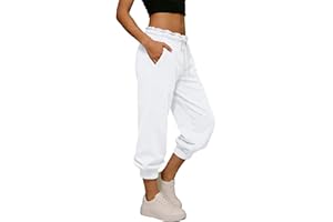 Joggers for Women Cuffed Bottoms Sweatpants with Pockets High Waist Athletic Cropped Pants Workout Lounge Slacks