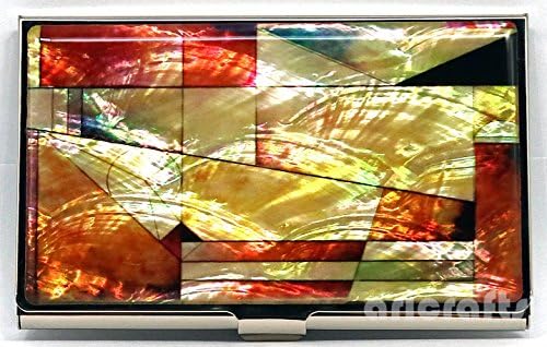 Ari CraftsMother of Pearl Business Name Credit Card ID Case Holder Wallet Metal Stainless Steel Purse