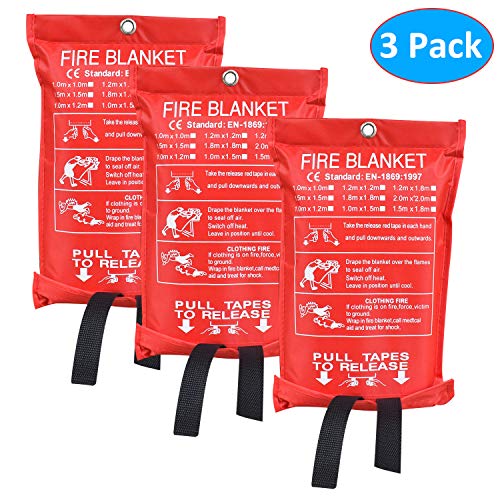 Aaaspark 3 Pack Fire Blanket Fiberglass Fire Emergency Blanket