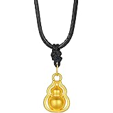 ZHOU LIU FU 24K Solid Gold Gourd Pendant Necklace Feng Shui Lucky Jewelry Black Braided Necklace for Women Mom Birthday New Year Gift 65-75cm A0414363