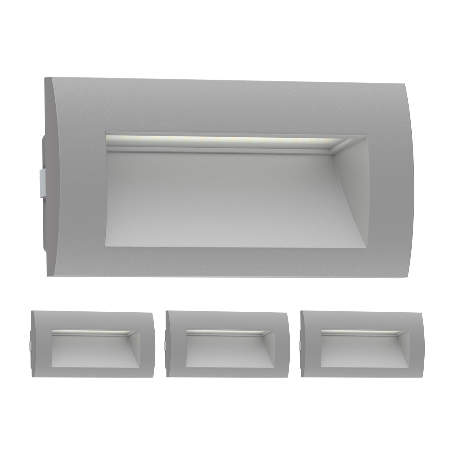 ledscom.de 4 LED recessed wall Light ZIBAL, Downlight for Outdoors, IP65, Grey matt, 140 x 70mm, 3.3 W, 209lm, Warm White