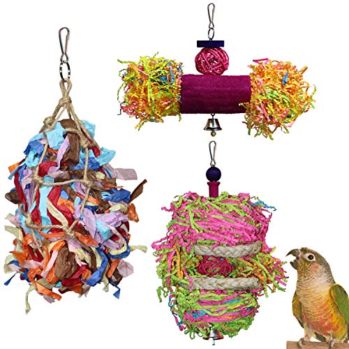 RYPET Bird Shredder Toys – Parrot Foraging Hanging Toy for Cockatiel Conure African Grey Amazon (3 Pack)