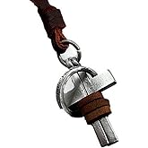 Necklace Brown Real Leather and Cross Alloy Pendant Adiustable Mens Pl0339