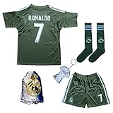 2017/2018 Real Madrid RONALDO #7 Green Soccer Kids Jersey & Short & Sock & Soccer Bag Youth Sizes