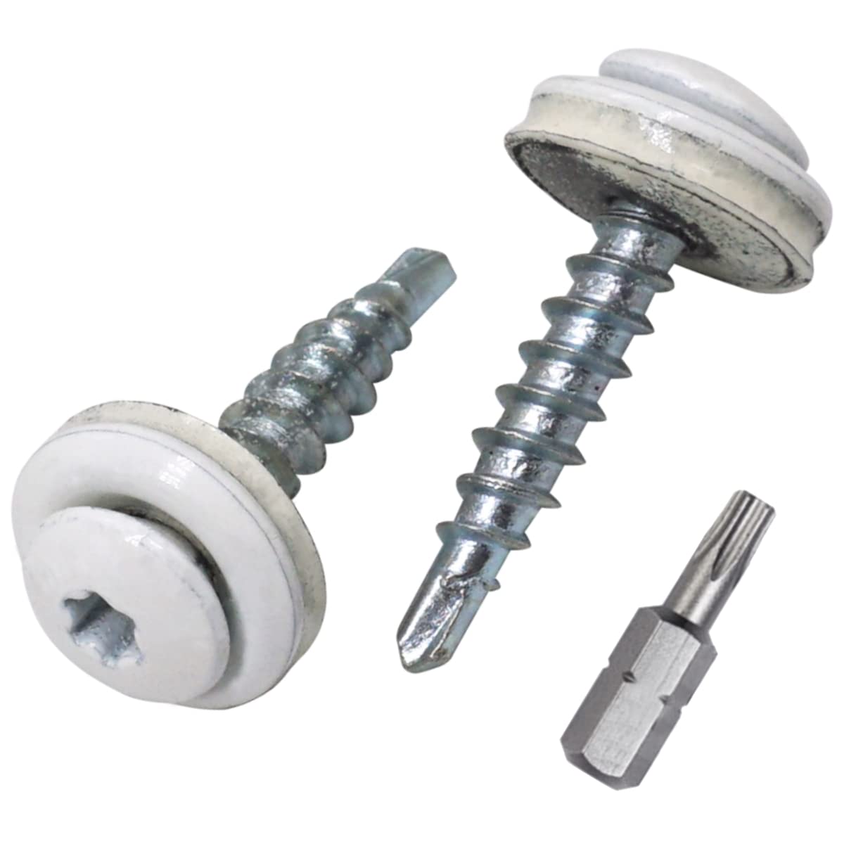 SKIR'CO (40 pcs) Roofing Screws, 4.8 x 28 mm Painted Self-Drilling Screws With EPDM Washers, Torx Head (Pure White RAL 9010)