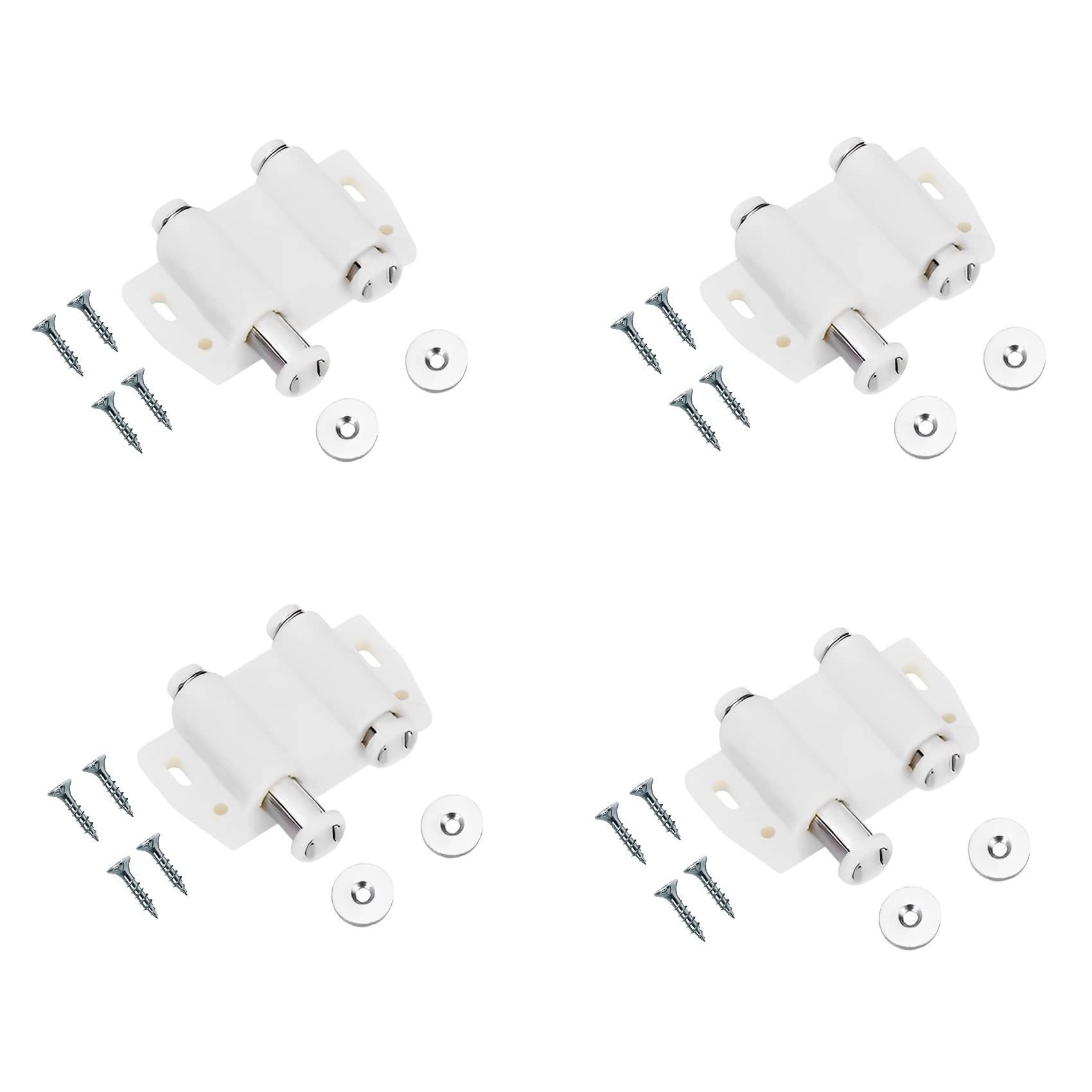 TERF® Push to Open Door Catch White Double Magnetic Pressure Touch Release Catches Latch for Open and Close The Door with a Single Push including Fixing Screw - Pack of 4