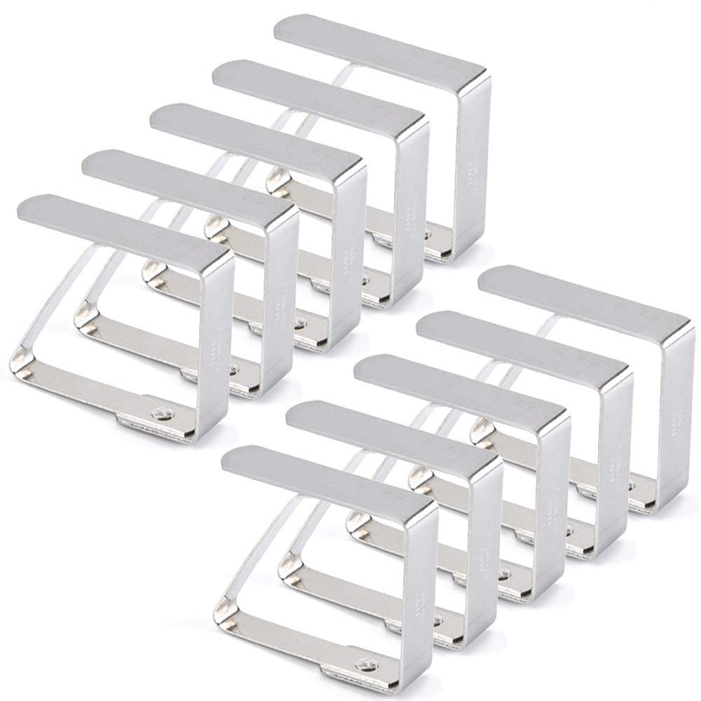 Amokee Cuisine Table Cloth Clips, 10 Stainless Steel Table Cloth Clips, Table Cloth Holder, Table Cloth Clips for Restaurant, Parties, Picnics, Buffets - Silver