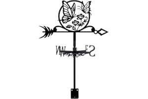 SUPERDANT Butterfly Iron Weather Vane Flowers Metal Weathervane Black Wind Vanes Garden Art Decor Weathercock Wind Direction for Roof Yard Outdoor Farm Barn Sheds Garden Patio Decoration