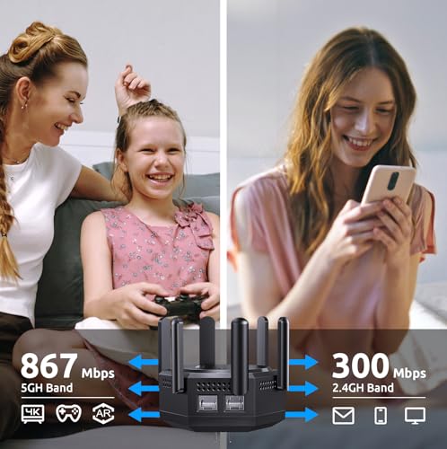 1200Mbps Dual Band (5GHz/2.4GHz) WiFi Extender Signal Booster,WiFi Repeater Covers Up to 12880Sq.ft and 60 Devices,Internet Booster with Ethernet Port for Home Wireless (Black)
