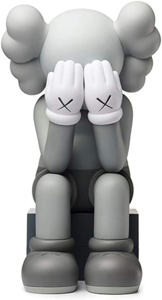 QYF KAWS Doll Action Figure Cover Face Shy ,28cm(11inchs),Toy Street Art Sitting Position,PVC KW Original Companion Dolls Art Toys Ornaments (Color : Gray)