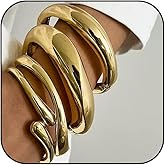Moickoko 4Pcs Gold Bangle Bracelets for Women,14k Gold Plated Big Stackable Bangles Set,Trendy Cuff Bracelet Stack Fashion Jewelry Gifts