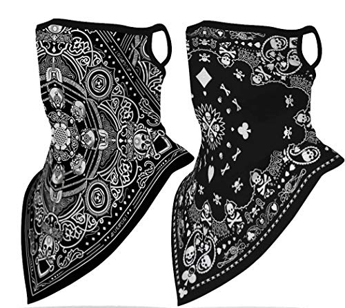 2PCS Bandanas Face Mask Balaclava Cover Protection from Dust UV Neck Gaiter Scarf Bandana with Ear Loops for Women