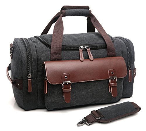 CrossLandy Overnight Travel Duffel Leather Canvas Sports Gym Bag Retro Weekend Tote Durable Carry On Luggage