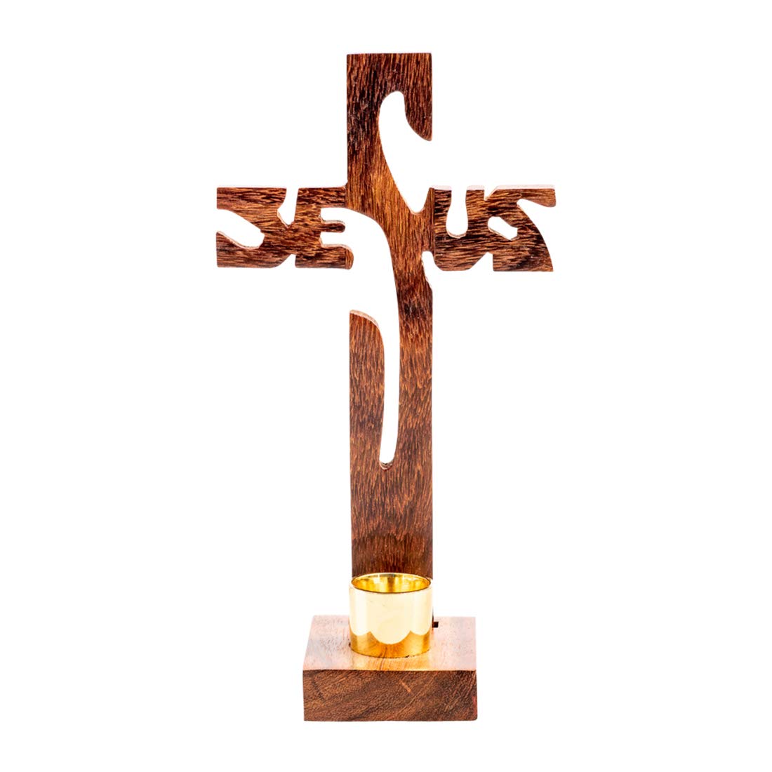 NKlaus standing cross Jesus height 19cm standing cross made of wood lacquered for stick candle Ø 2,0-2,3cm